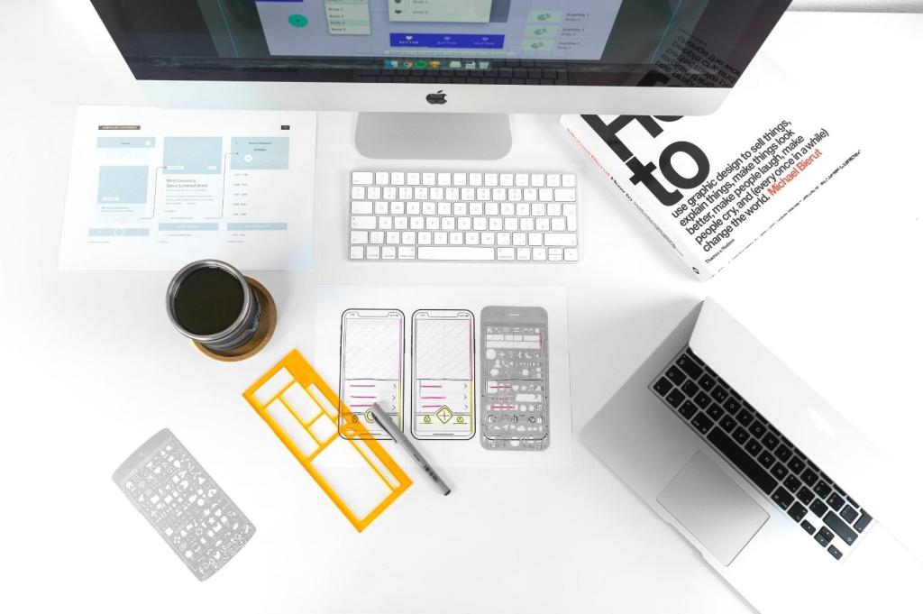 Desk with product design and management tools.