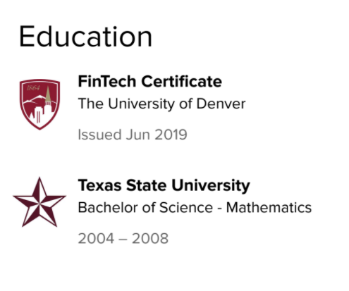 A screenshot shows a finished Education section.