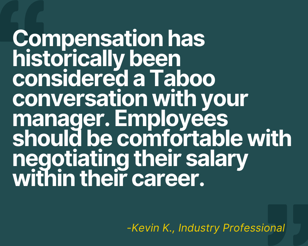 "Compensation has historically been considered a Taboo conversation with your manager. Employees should be comfortable with negotiating their salary within their career." -Kevin K.