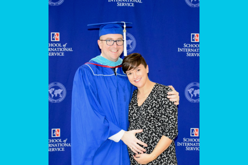 A pregnant Kris and her husband at his American University graduation